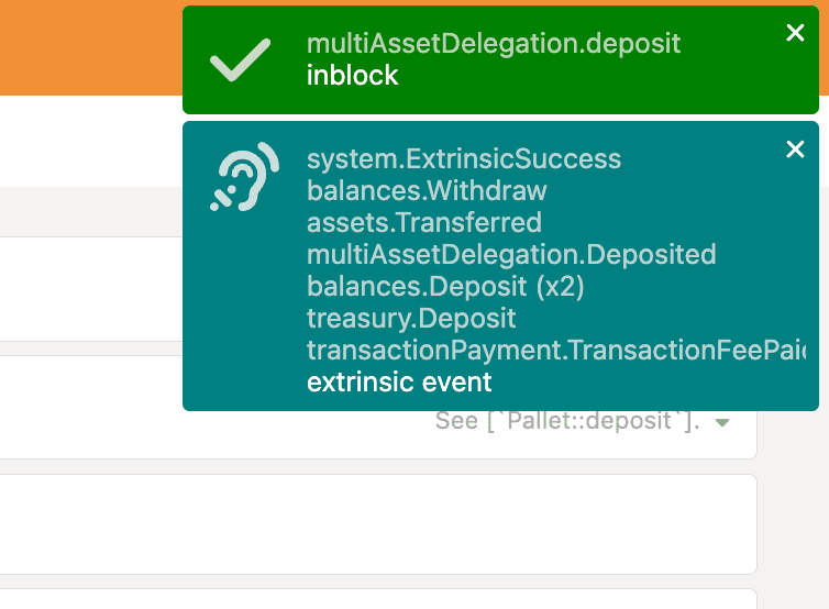 PolkadotJS Deposit Success